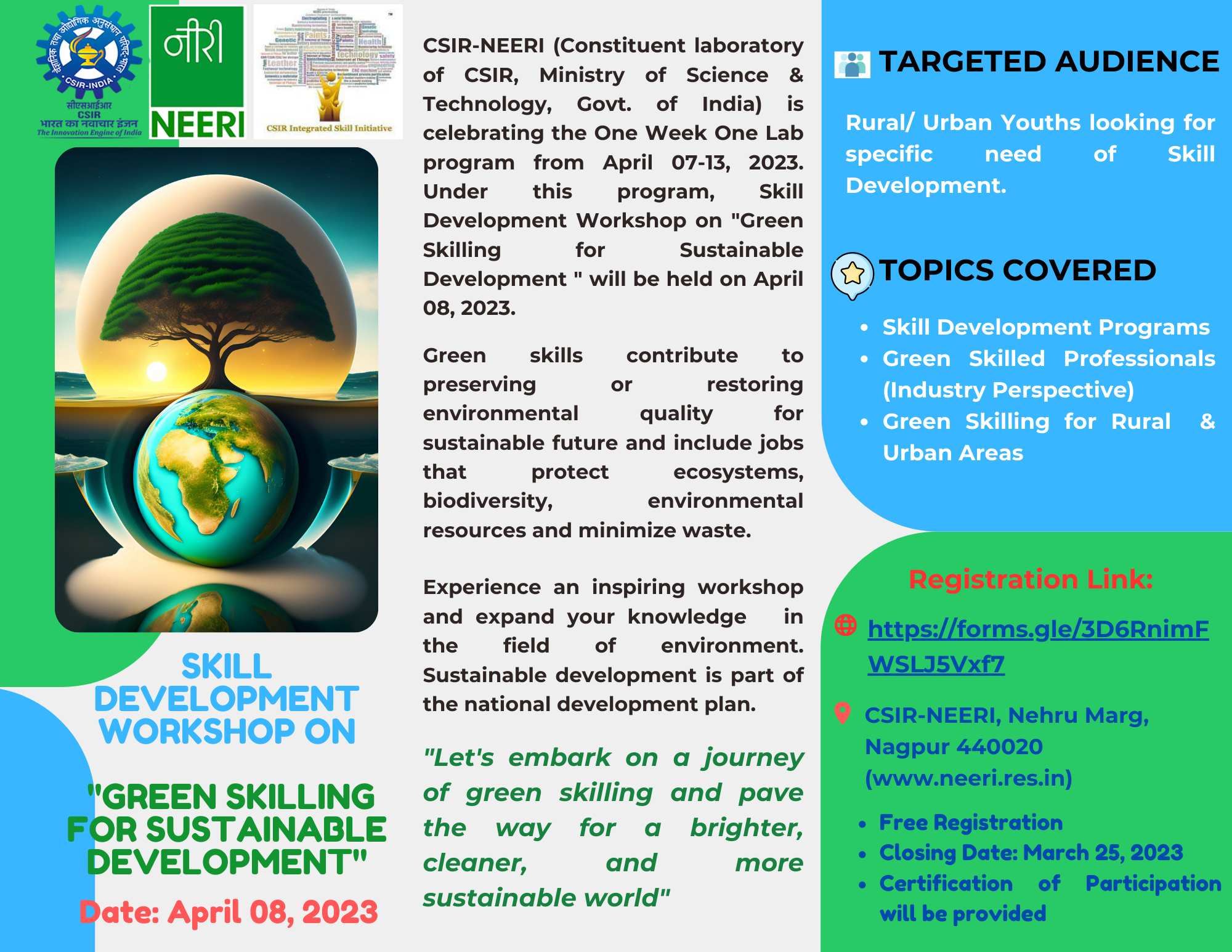 Under One Week One Lab: CSIR-NEERI's Skill Development Workshop on Green Skilling for Sustainable Development  Image